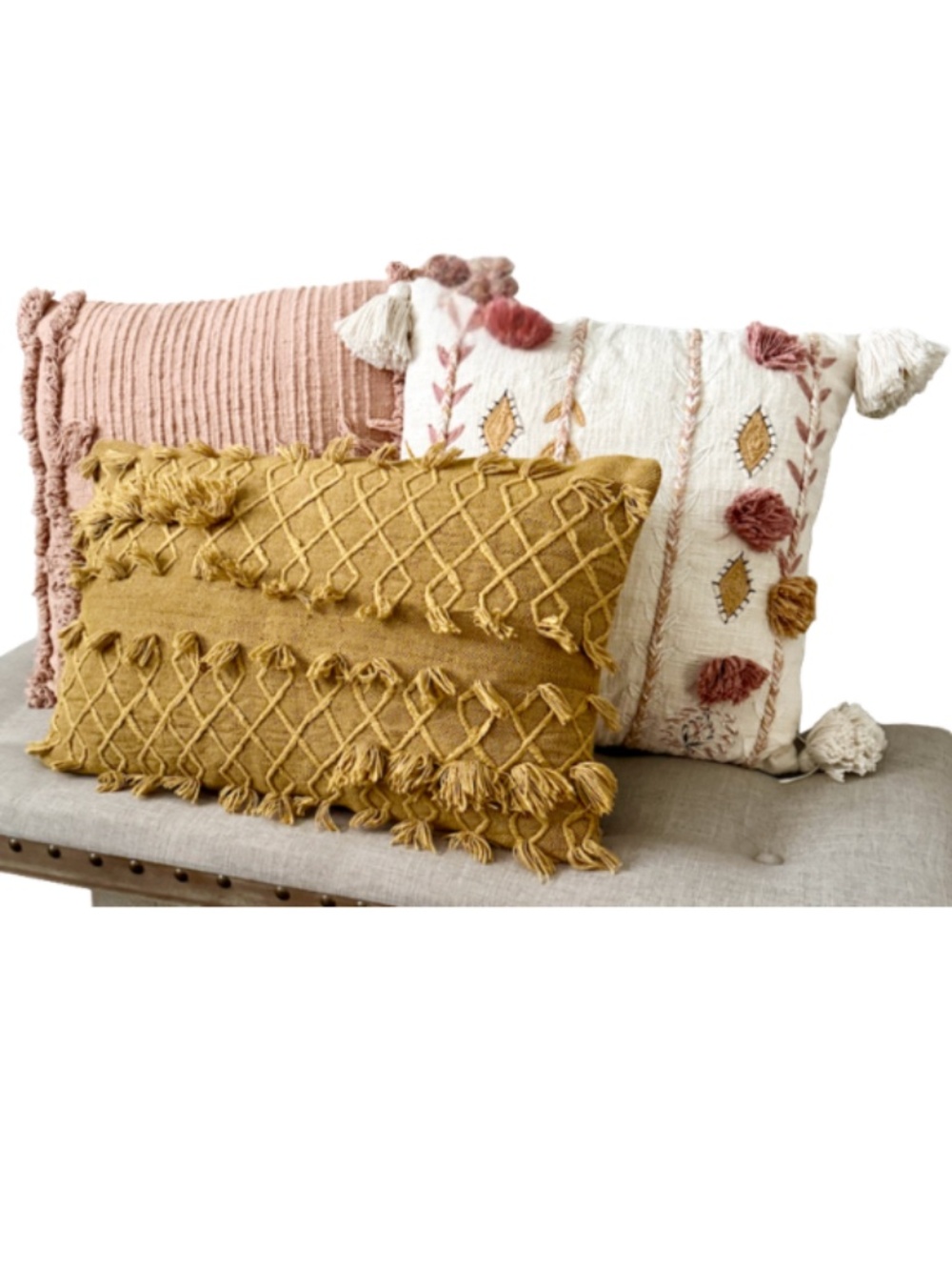 Set/3 Embroidered Pillows with Tassels - Picture 16 of 16